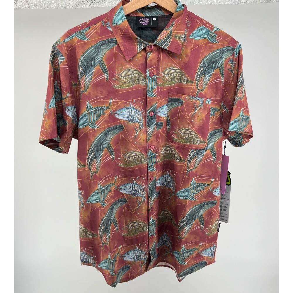 Psycho Tuna Tiki Surf Hawaiian Aloha Short‎ Sleeve Button Up Shirt Small NWT $54